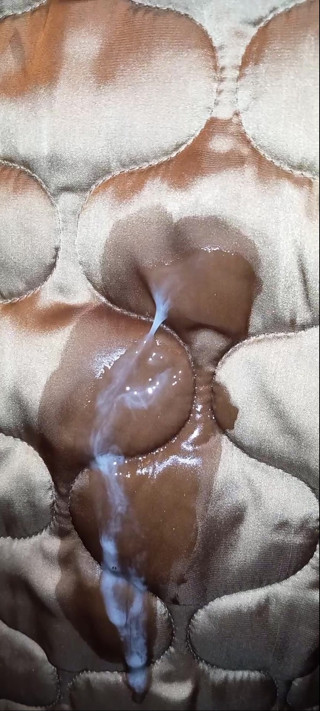 Ejaculating my cum twice on the lining of a long shiny lady coat