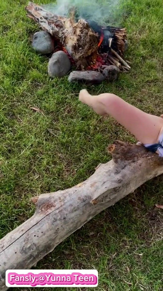 I Walk Without Panties in Nature. and I Jerk off My Excited Pussy by the Fire