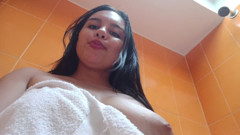 Sucking My Lactating Breasts In The Shower With Andrea