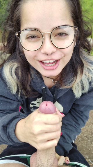 Amateur Outdoor Blowjob & Facial  Cute Nerd Brunette, Brown Eyes, Big Dick
