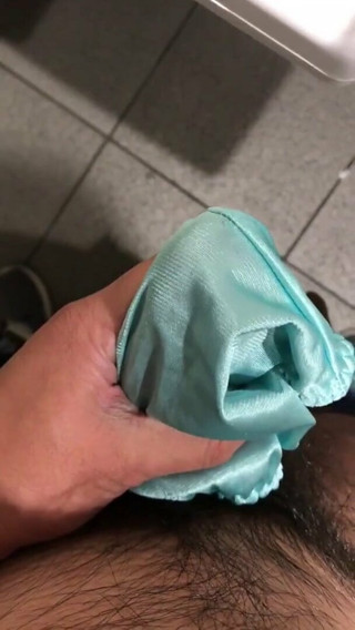 Blue nylon panties cum