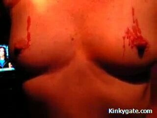 Glowing wax of boobs and pussy