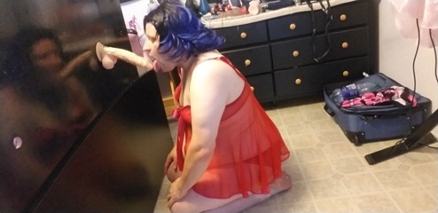 Sissy April Diamond  blow job and deep throat practice day 1