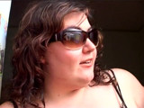 Fat girl with sunglasses sucks and fucks a cock and a dildo