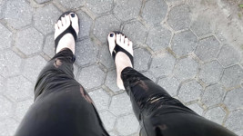 Latex flip flops  public crossdressing heelex | Tranny Update | Porn videos