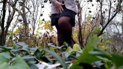 Mature MILF in Pantyhose Pees While Squatting