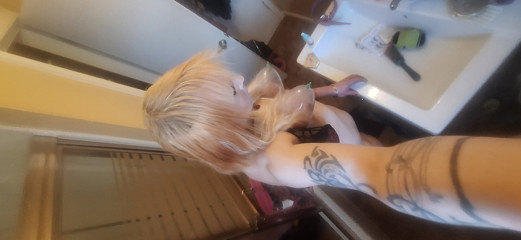 Bathroom funtime with sexy trans slut fucking her ass with a brush thumbnail