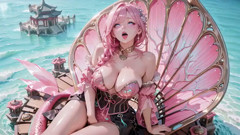 Pink-haired Mermaid Queen! From Dreamy Underwater to a Pure White Private Space, She Kneels Before the Lens Caressing Her Chest