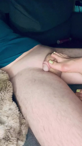 I massage his dick with my feet