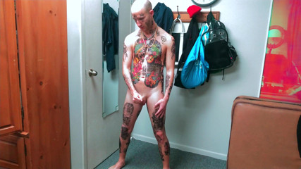 Fully Tatted Man Dildo Fucked