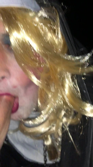 Slut sucking her 6th cock at a gloryhole for huge facial