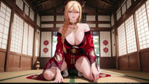 Red & Black Miko! Forbidden Shrine Prayer, High-Slit Hakama Exposure, Golden Goddess's Wet Gaze!