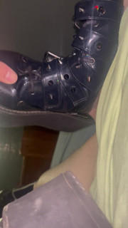 My Sister's Boots Feel Amazing! My Cock Fits Perfectly Tight Inside Brie's Demonia Boots (Size 10) Foot Fetish Goth Leather