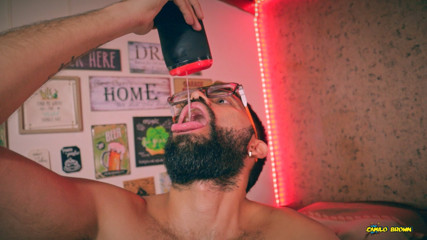 POV From Under Camilo Brown Fucking His Fleshlight Cums Inside And Swallows His Own Load