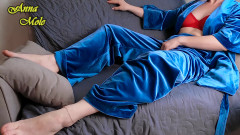 Hot Stepmommy in Pajamas, Can't Sleep, and Begins to Caress Herself Everywhere, Reaching a Strong Orgasm