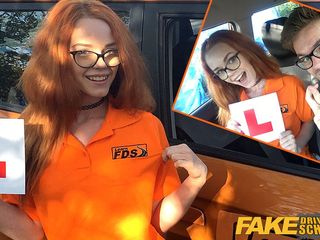 Fake Driving Instructor fucks his cute ginger teen student in the car and gives her a creampie