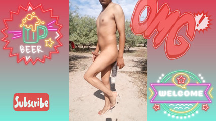 Cute trans naked in public with nice heels and anal plug stop recording because they discover her and see her all naked enjoy it