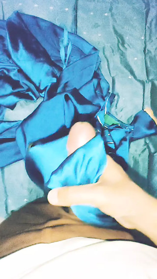 Handjob and Cum on satin silky blue suit salwar of nurse (70)