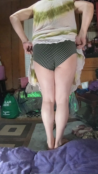 Daphne teases and changes panties before putting on her spacey tights thumbnail