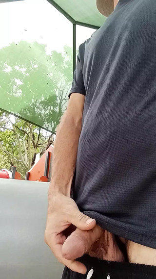Str8 guy with cock out of pants walking around chilling like it's normal