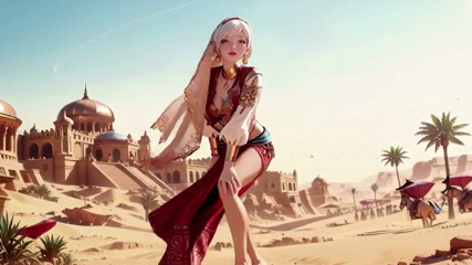 Desert Fantasy! Silver-haired Saintess's Private Dance in the Red-gold Palace, Light Ribbons Wrapping Around Her.