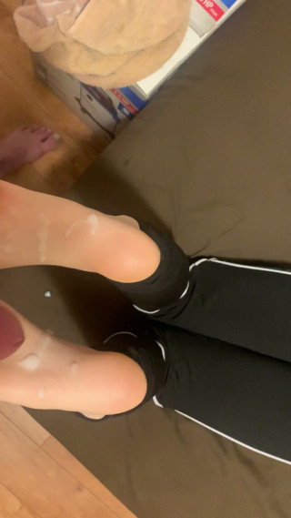 POV perfect foot soles get a huge cum load from a big cock