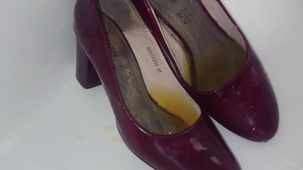 Pissing into co-workers heels