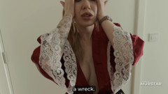 Step Mom with Huge Tits Shares the Bed with Step Son in Heart Peignoir and Gets Cum on Her Massive Ass After Spoon Sex
