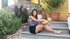 Smoking outdoor with cute Petra