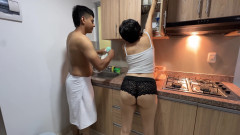 I'm Going to Drink Some Water and I See My Rich Stepsister Washing the Dishes in Little Clothing, I Get Horny Watching Her.