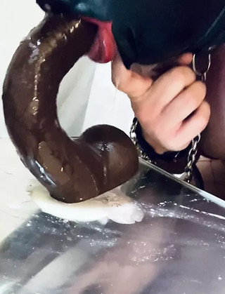 Deepthroating a big black cock really sloppy gagging