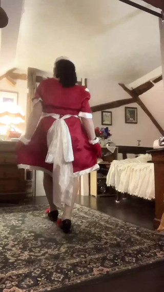 In a Santa Claus outfit for a night out