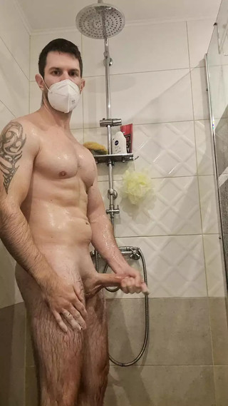 Big Boy in Shower Masturbating