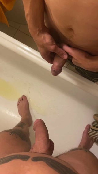 Friend watches me pee in the bathroom