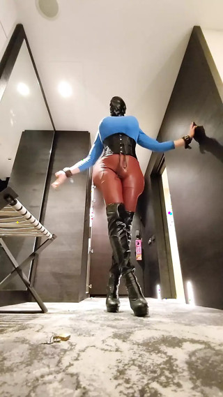 Dancing sissy slut in latex hood thumbnail
