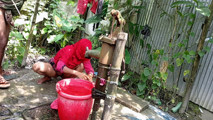 I fucked my village stepsister outside while she was taking a bath.