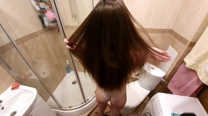 Hottest Hairjob &ndash; Very long hair, blowjob, Cum on hair