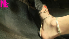 Driving in Tuscany's Hills in Golden Saldals Barefeet