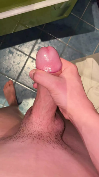 Jerked off my morning wood  in public restroom with some lotion cumshot