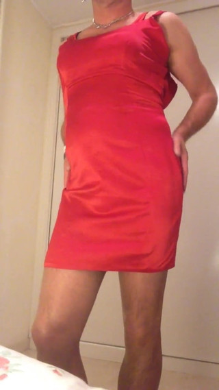 Sexy in satin dress, satin lingerie and stockings