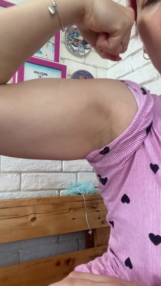 Showing Close up My Hard and Strong Muscles and Tits – Pink Hairs and Face in the Video