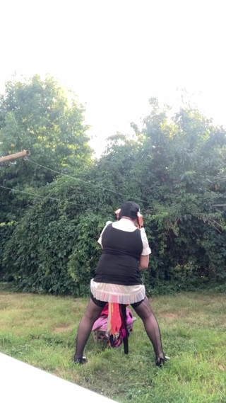 In an outfit with a new schoolgirl-style dress for an evening. thumbnail