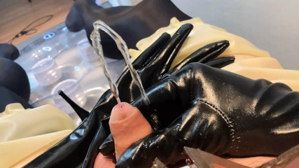 Latex and Spandex Masturbation and Pissing in long gloves thumbnail