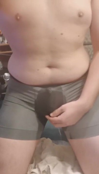 25 Chub Boy getting wet in tight Grey boxers