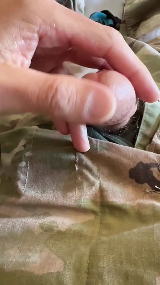 army soldier jerking off in his uniform wearing tommy boxer briefs and shooting a load also wearing issued military army undies