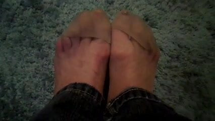 rubbing my nylon ed feet