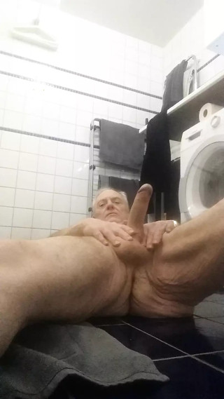 horny old man wanking in shower room