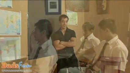 Cute twink students team up to blow their teacher