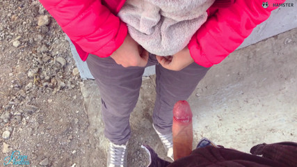 Real public cum in panties under the bridge