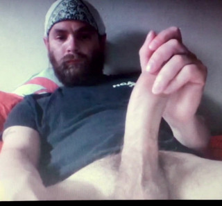Bearded daddy edges his massive thick monster hung cock
